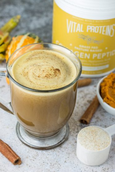 This paleo pumpkin spice latte is easy to make at home and so much healthier than the original. With a dose of collagen too!