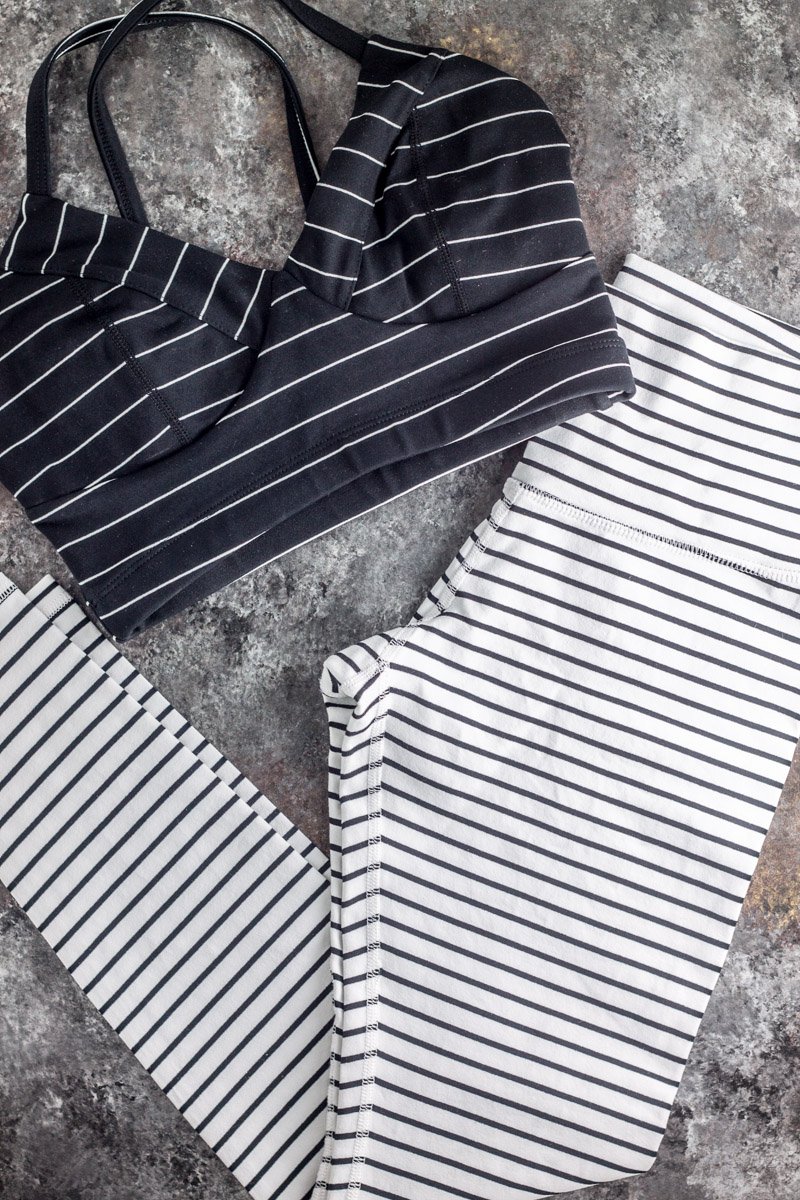 Black and white striped workout apparel