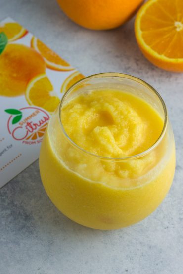 Paleo and vegan orange slushie made with three ingredients