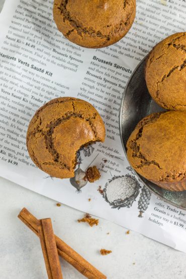 These healthy peanut butter muffins are grain free and dairy free, with a hint of gingerbread!